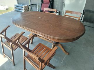 Mesa ovalada + 4 sillas madera