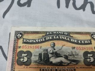 Billete 5 Pesos Cuba 1896