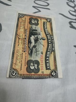 Billete 5 Pesos Cuba 1896