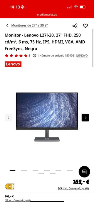 Monitor Lenovo L27i-30 27" FHD