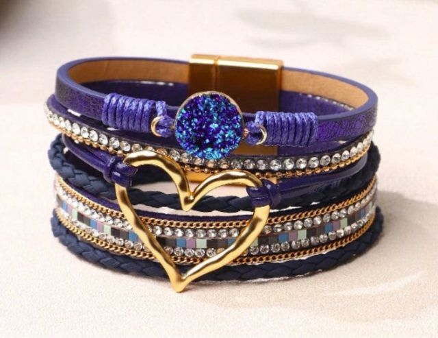 Pulsera multicapa azul y morada