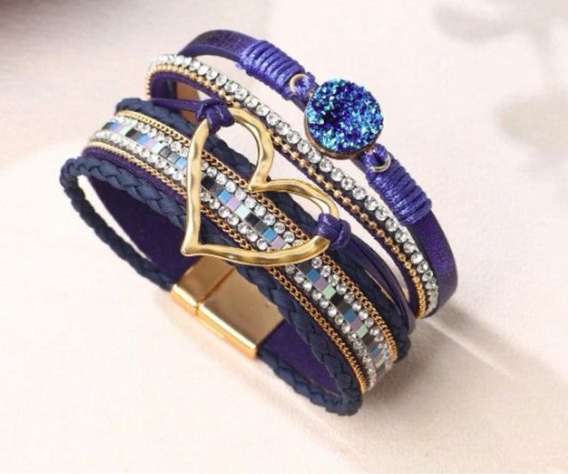 Pulsera multicapa azul y morada
