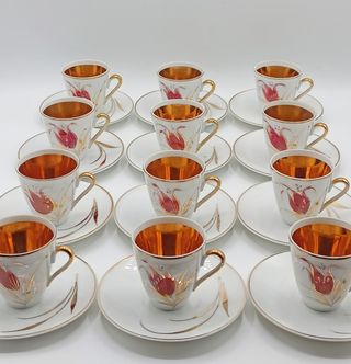 Juego café porcelana dorado años 70