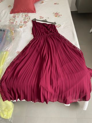 Vestito Lungo Borgogna Pizzo