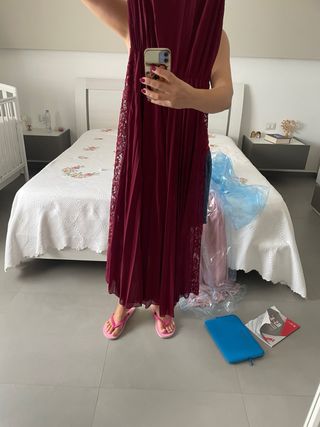 Vestito Lungo Borgogna Pizzo