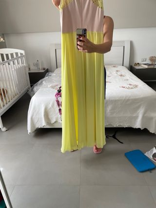Vestito lungo rosa & lime
