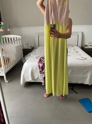 Vestito lungo rosa & lime