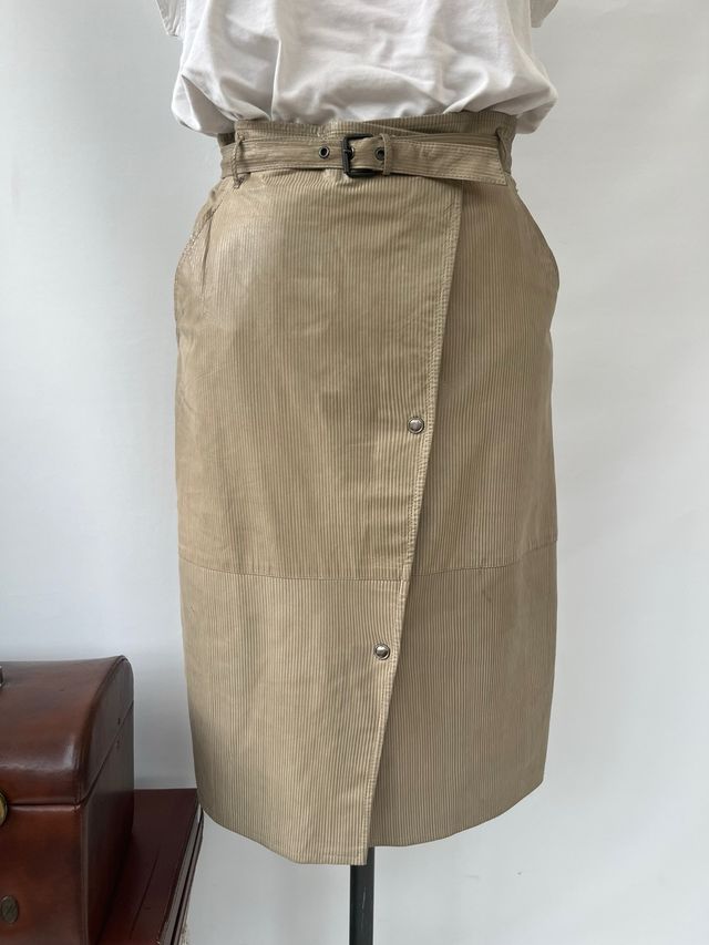 Gonna vintage beige in pelle