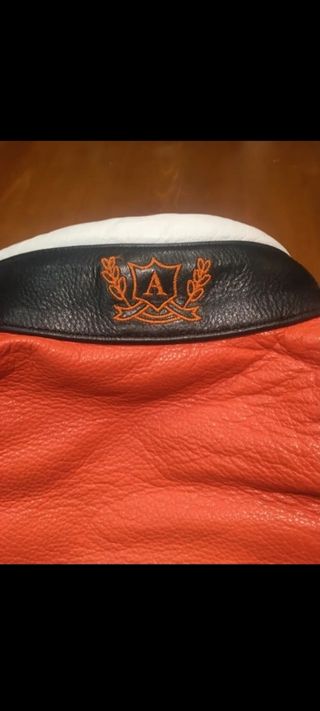 Cazadora cuero moto negra-naranja