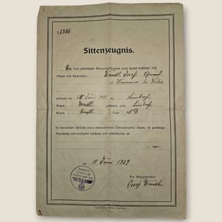 Certificado Conducta Nazi Alemania 1939