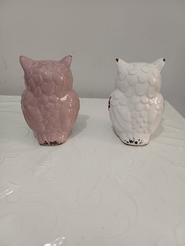 2 Gufi Decorativi in Ceramica