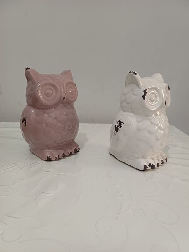 2 Gufi Decorativi in Ceramica