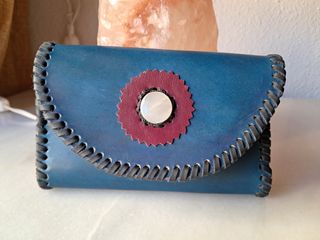 Monedero cuero azul - morado