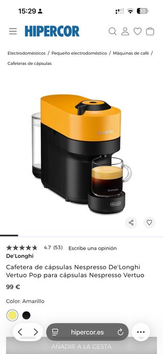 Cafetera Nespresso Vertuo Pop Amarilla