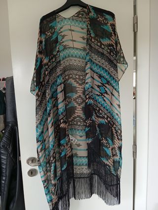 Kimono estampado turquesa e preto
