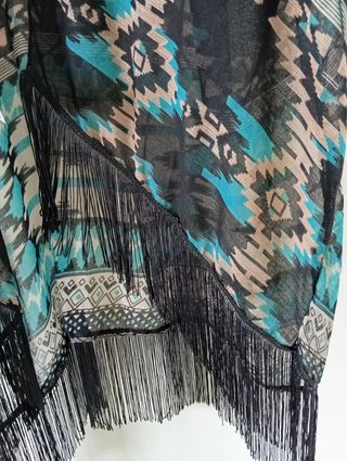Kimono estampado turquesa e preto