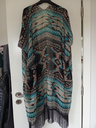 Kimono estampado turquesa e preto