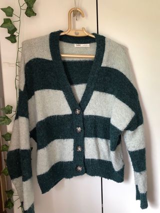Cardigan rayas Pull&Bear verde-blanco