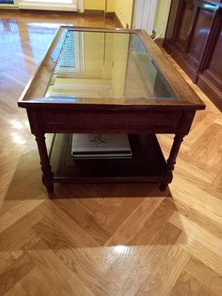 Mesa centro madera cristal