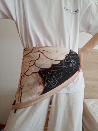 Pañuelo seda vintage | beige-negro