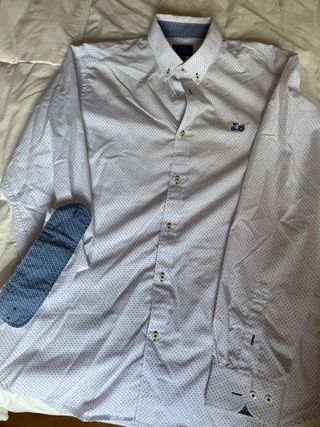 Camisa blanca hombre L - lunares