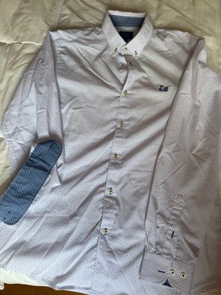 Camisa blanca hombre L - lunares