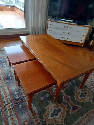 Mesa centro + 2 mesitas madera