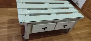 Mesa centro palet blanco - cristal