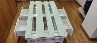 Mesa centro palet blanco - cristal
