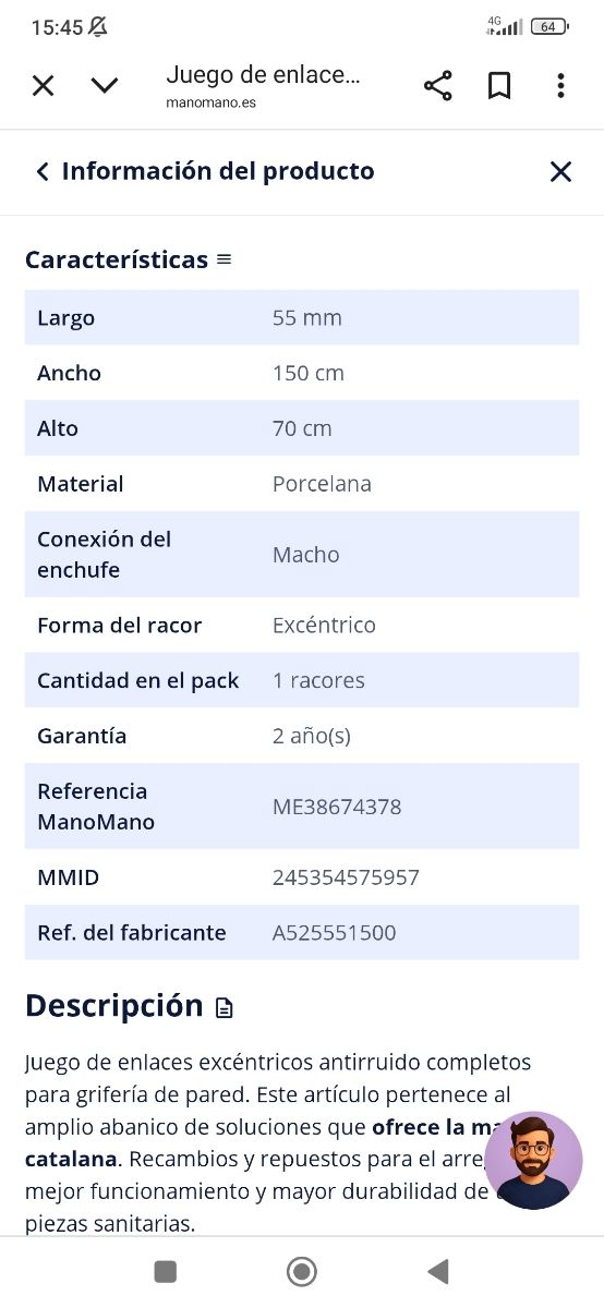 Enl. excéntricos Grifería - Roca 525 554 200