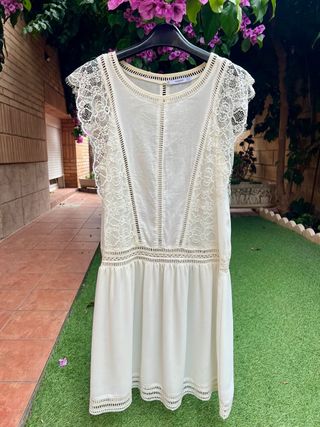 Vestido Mango blanco encaje talla L
