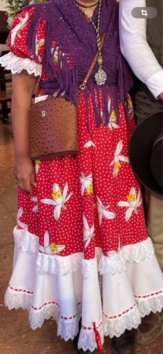 Traje Flamenca Rojo con tiras bordadas y pasacinta