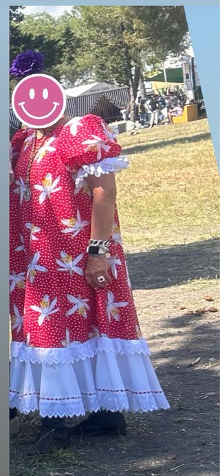 Traje Flamenca Rojo con tiras bordadas y pasacinta