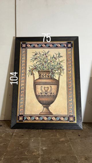Cuadro vintage jarrón olivos