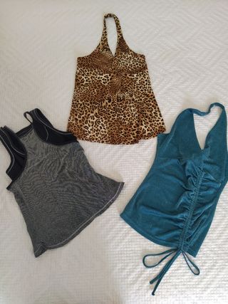 3 tops: leopardo, plata, turquesa