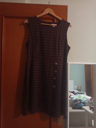 Vestido estampado cuadros marrón-negro - Talla M