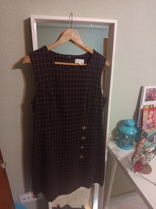 Vestido estampado cuadros marrón-negro - Talla M