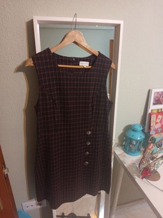 Vestido estampado cuadros marrón-negro - Talla M