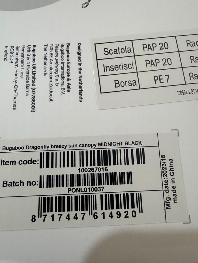 Capota ventilada Bugaboo Dragonfly negra