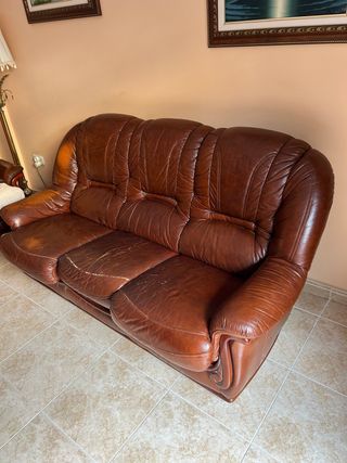 Sofá de cuero marrón antiguo