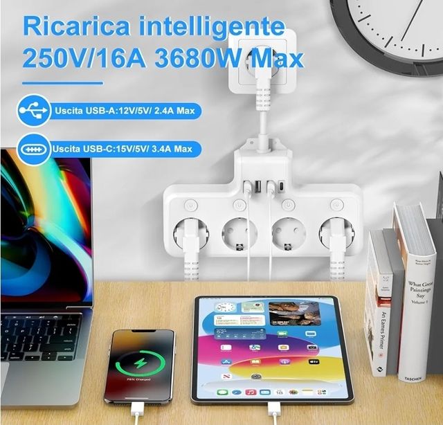 Multipresa 4 prese + USB