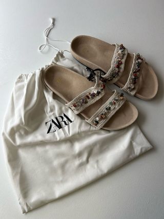 Sandalias ZARA crochet piedras multicolor