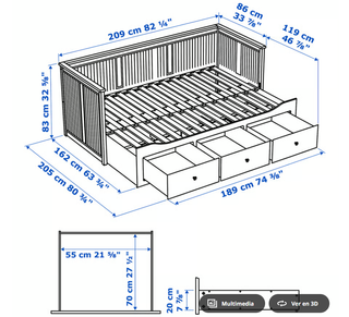 Estructura diván HEMNES Ikea 3 cajones + 1 colchón