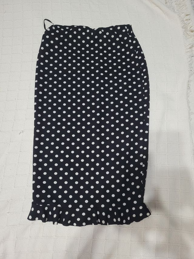 Falda midi lunares - Negra y blanca - Talla L