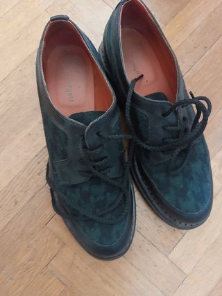 Scarpe donna invernali nere e verdi con lacci