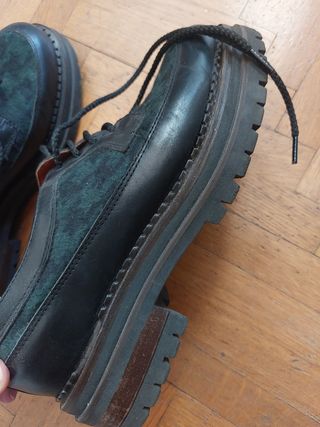 Scarpe donna invernali nere e verdi con lacci