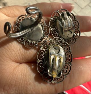 Anillo y pendientes clips vintage