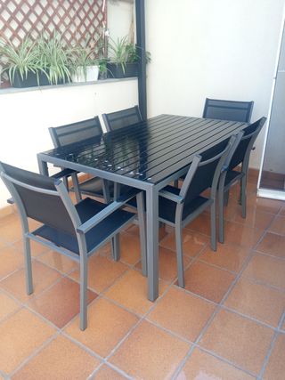 Mesa jardín 6 sillas metal gris Precio NO negociab