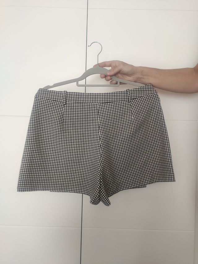 Shorts Zara vichy blanco-negro