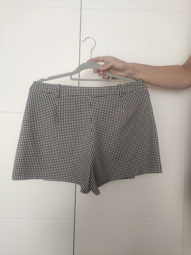 Shorts Zara vichy blanco-negro
